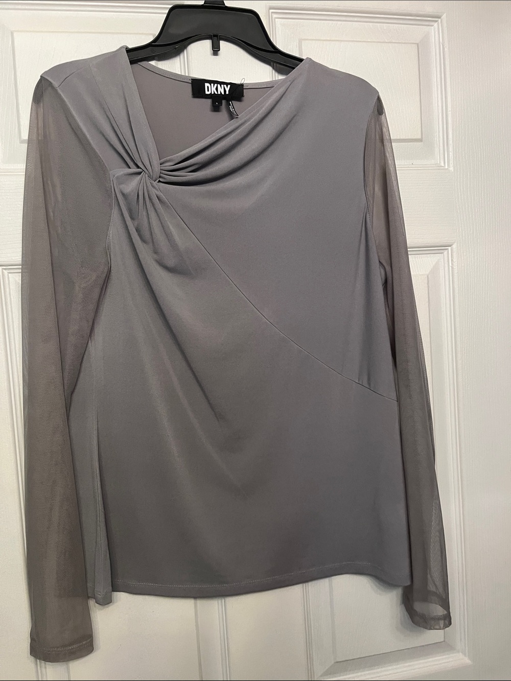 DKNY Gray Twist-Detail Long Sleeve Top